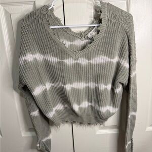 Jessica Simpson Green and White Tie Dye Cropped‎ Slouchy Sweater Size XS